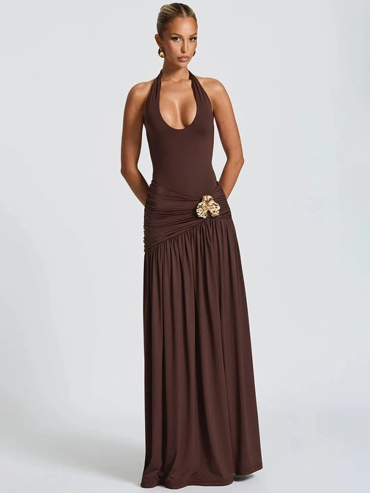 Moka - Backless halter Maxi Dress
