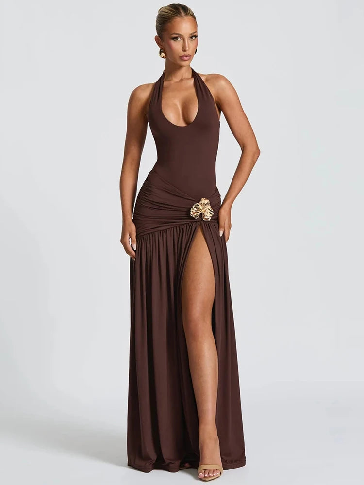 Moka - Backless halter Maxi Dress